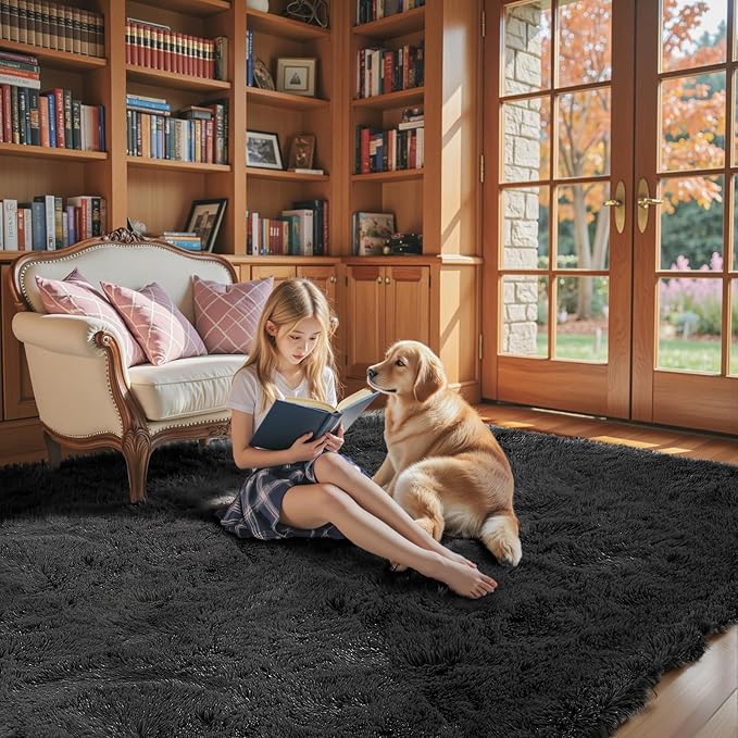 8x10 Area Rugs for Living Room Bedroom, Large Area Rug Shaggy Carpet Soft Plush Furry Bedside Rug, Rugs for Home Decor (Black, 8 x 10 Feet)