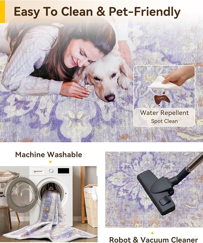 Area Rugs 2'x3' Kitchen Rugs Entry Rug Small Rugs for Entryway Kitchen Bathroom Door Mat Indoor Entrance,Washable Non Slip, Light Purple Brown
