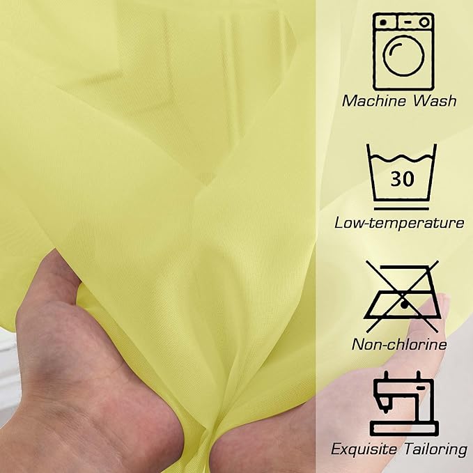 Simplebrand Lemon Sheer Curtains 84 Inches Long, Light Filtering Rod Pocket Solid Color Window Sheer Curtain Panels, Elegant Curtains & Drapes for Living Room, Bedroom 2 Panels (Lemon, 42" W x 84" L)