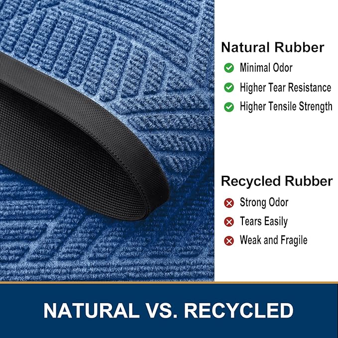 Smiry Front Door Mat Outside Entrance, Heavy Duty Sturdy Natural Rubber Doormat, Trap Dirt and Moisture, Easy Clean Low Profile Welcome Floor Mats for Indoor Outdoor Entry, 47x23 Inch, Blue