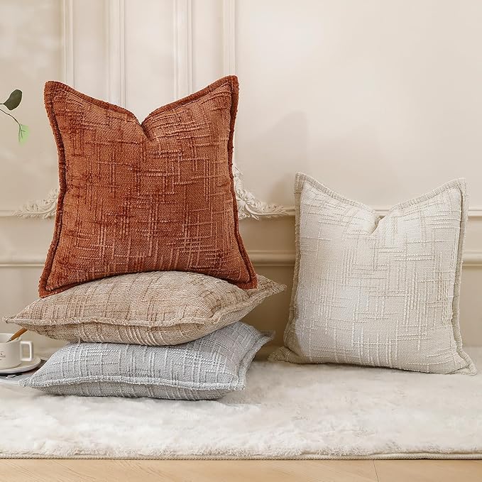 HPUK Fall Chenille Soft Throw Pillow Covers 18x18 Set of 2, Accent Cushion Covers for Living Room, Bedroom, Decorative Solid Color Pillow Covers for Couch, Sofa, Chair, Grey