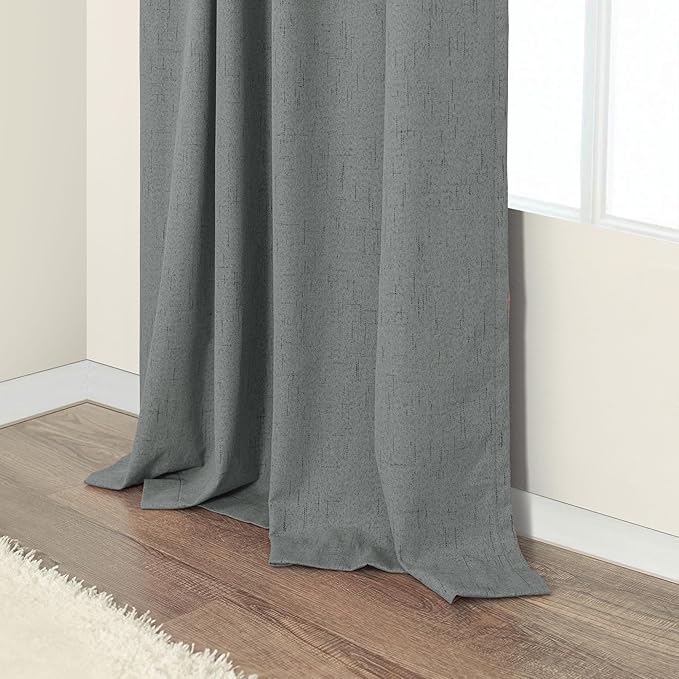 Linen Textured Black Out Blinds for Window 45 Inch Length 2 Panel Modern Farmhouse Kitchen Curtain Small Blackout Short Half Curtain for Nursery Bedroom Winter Thermal Blocking Charcoal Dark Grey Gray