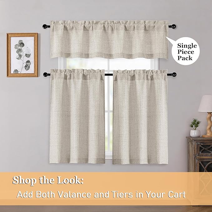 OWENIE Linen Valances for Windows 1 Pcs, Light Filtering Textured Farmhouse Short Small Valance Curtains for Bathroom Basement Living Room Bedroom, Rod Pocket Half Curtains Over Sink, 60Wx14L Inch
