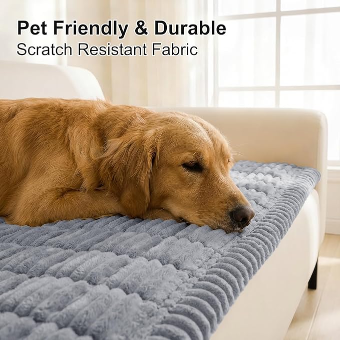 Smiry Couch Cover for Dogs Washable, Non Slip Fuzzy Pet Couch Covers for 3 Cushion Sofa Pet Friendly, Thick Soft Sofa Slipcovers Cushion Protector (Grey, 27.6" x 27.6")