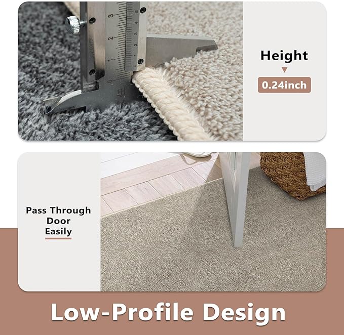 FinRèc 8x10 Washable Area Rugs for Bedroom Living Room, Low Pile Thin Rug Solid Color, Non-Slip Carpet Indoor for Home Decor (Light Tan)