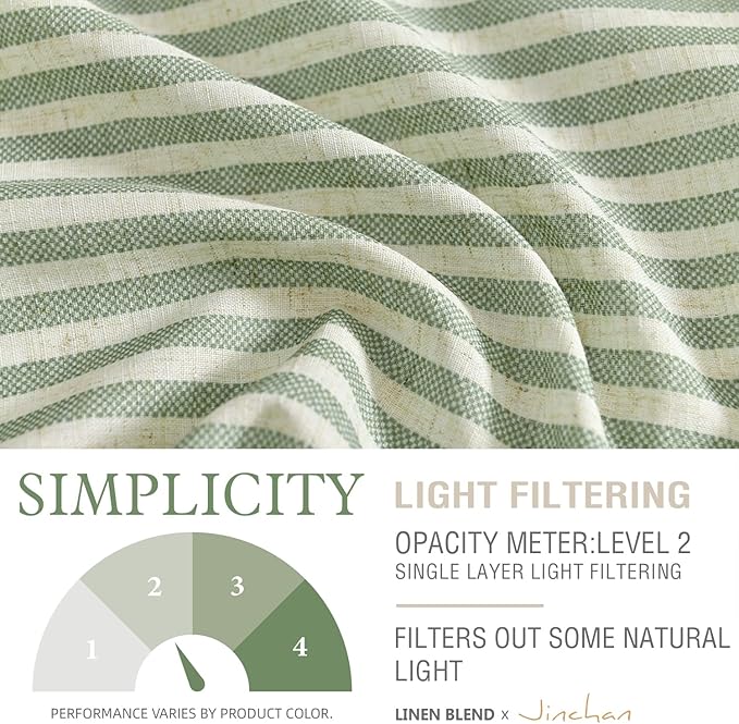 jinchan Tie Up Linen Textured Striped Bow Tie Curtain for Kitchen Bathroom Rod Pocket Pinstripe Valance Window Treatments Ticking Stripe Pull Cord Valance 1 Panel 18 Inch Sage Green on Linen