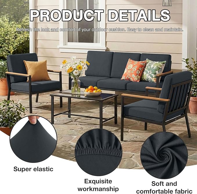 hyha 14Pcs Patio Cushion Covers, Stretch Outdoor Couch Cushion Covers, Washable Outdoor Chair/Sofa Slipcovers for Patio Furniture Cushions Protector with Elastic Bottom(Dark Gray,Cover Only)