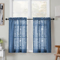 Simplebrand Semi Sheer Dusty Blue Curtains 36 Inch Length 2 Panels, Geometric Jacquard Clip Textured Short Sheer Curtains for Bedroom，Modern Elegant Window Curtains Panels/Drapes/Treatment，30x36 inch