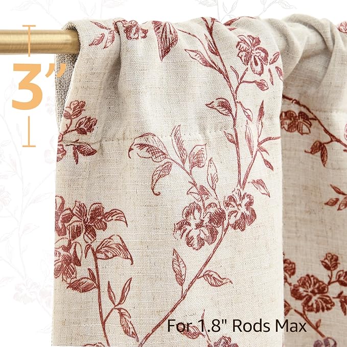 jinchan Linen Valance Curtains for Windows 16 Inch Christmas Decorations Floral Double Layer Kitchen Valance Room Darkening Cottagecore Farmhouse Flower Window Treatment 1 Panel Maroon Red on Linen