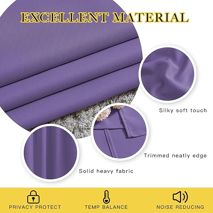 NICETOWN Lilac Purple Blackout Curtains for Bedroom (1 Pair, 52 x 84 inches), Farmhouse Thermal Insulated Room Darkening Drapes for Windows