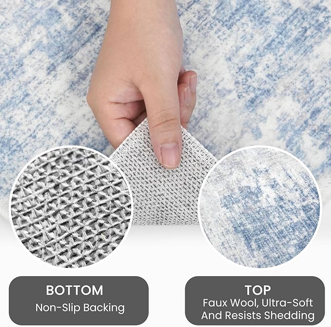 IOHOUZE Round Area Rug 5 Ft Circle Entryway Rugs Round Washable Door Mat Indoor Entrance, Non Slip Circle Front Door Rug, Printed Abstract Faux Wool Floor Carpet for Foyer Porch Sink, Light Blue Grey