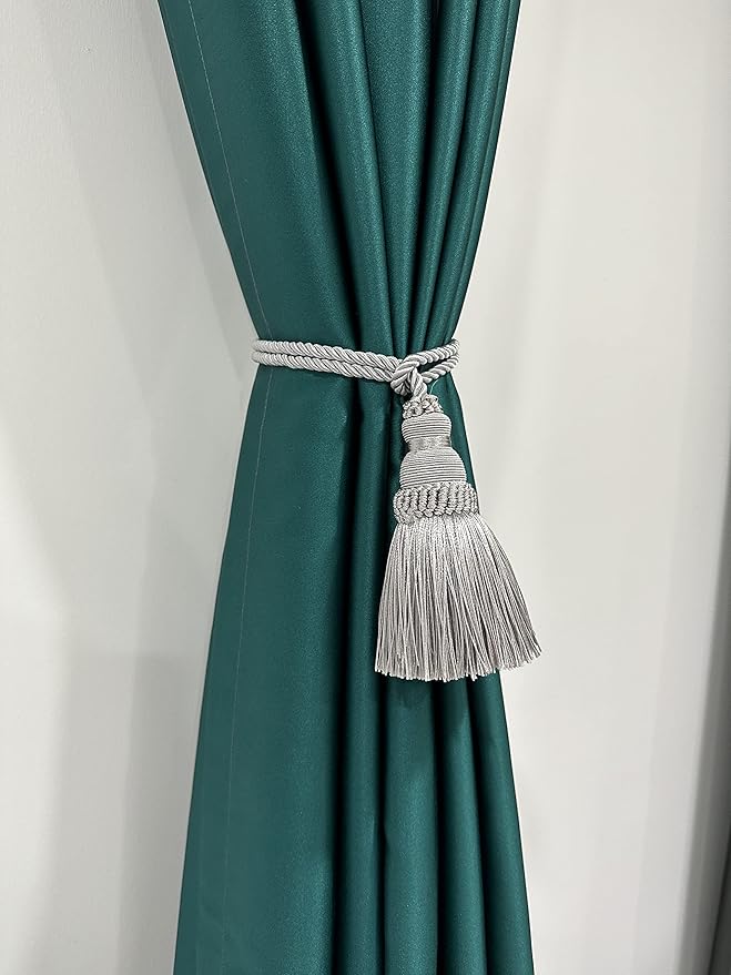 Fenghuangwu 2 Pack Curtain Tie Backs Rope Tassels for Curtains Drape tiebacks Handmade Outdoor Home and Outdoor Decorative (Silver, 2p)