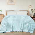 Exclusivo Mezcla Twin Size Flannel Fleece Blanket, Super Soft Striped Jacquard Bed Blanket, Lightweight Fuzzy Cozy for All Seasons, 60x80 Inches, Light Blue
