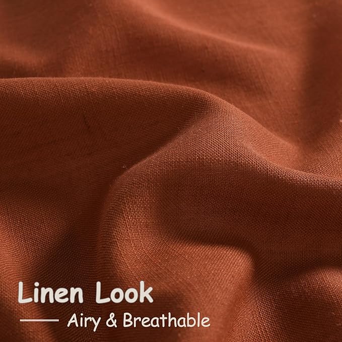 Nanspring Terracotta Linen Blend Semi Sheer Curtains 86 Inches Long 2 Panel Set Pocket Back Tab Brick Burnt Orange Privacy Decorative Decor Curtain Drapes for Bedroom Living Room 52x86