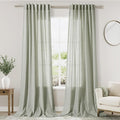 Sage Green Curtains 120 inches Long 2 panels for Living Room Back Tab Rod Pocket Semi Sheer Linen Drapes Neutral Room Decor Earth Tone Pale Green Curtains Ceiling to Floor Length for Diningroom