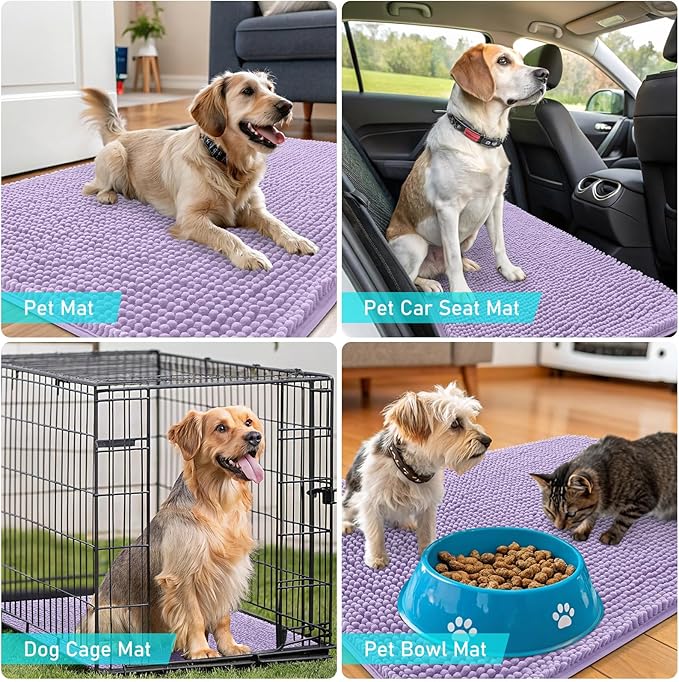 OLANLY Dog Door Mat for Muddy Paws 47x32, Absorbs Moisture and Dirt, Absorbent Non-Slip Washable Doormat, Quick Dry Chenille Mud Mat for Dogs, Entry Indoor Entryway Carpet for Inside Floor, Lavender