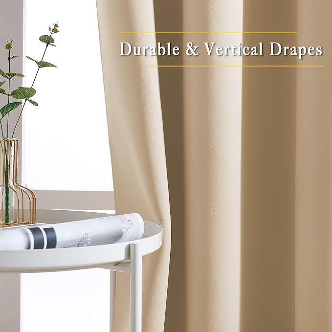 NICETOWN Biscotti Beige Curtains 96 inches Long, Grommet Thermal Insulated Blackout Curtains Privacy Window Treatments for Boys Room/Living Room, W46 x L96, 2 Panels