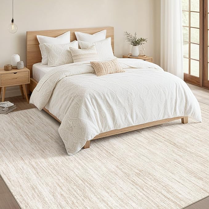 Nakagishi 9x12 Area Rugs Living Room: Washable Large Vintage Rug Neutral Non-Slip Soft Stain Resistant Indoor Carpet for Bedroom Nursery Dining Room Office Playroom - Beige-01