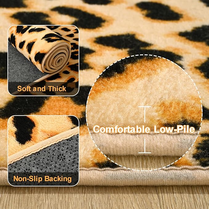 Amearea Soft Leopard Rugs for Bedroom Living Room, 4x6 Modern Cheetah Print Thickened Memory Foam Rug, Fluffy Indoor Washable Animal Rug Carpet for Kids Boys Girls Dorm Nursery Room Home Decor, Khaki