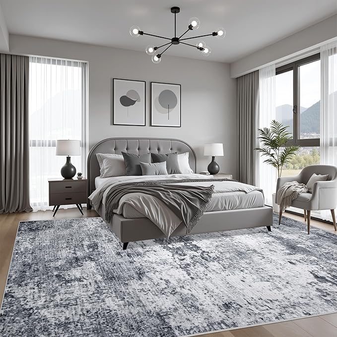 10x14 Area Rug Living Room Rug: Washable Modern Abstract Soft Thin Rug Indoor Floor No Slip Stain Resistant Carpet for Bedroom Dining Room Farmhouse Nursery Home Office - Grey