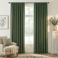 RYB HOME Olive Green 100% Blackout Linen Curtains 108 inches Long, Luxury Thermal Insulated Room Darkening Drapes for Living Room/Bedroom/Sliding Doors, Back Tab&Rod Pocket, W52xL108, 2 Panels