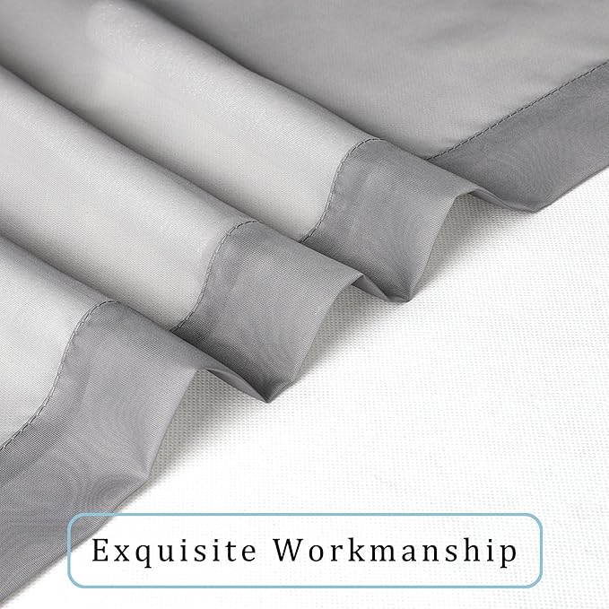 OWENIE Gray Sheer Curtains, Sheer Curtains 63 inch Length 2 Panels Set, Rod Pocket Voile Fimly Sheer Drapes for Living Room/Bedroom, 2pcs, Each 42" W x 63" L