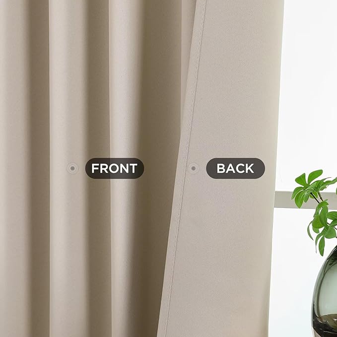 Joydeco Blackout Curtains 72 Inches Long 2 Panels Set, Thermal Insulated Long Curtains& Drapes 2 Burg, Room Darkening Drapes for Bedroom Living Room (Light Beige, W37 x L72 Inch)