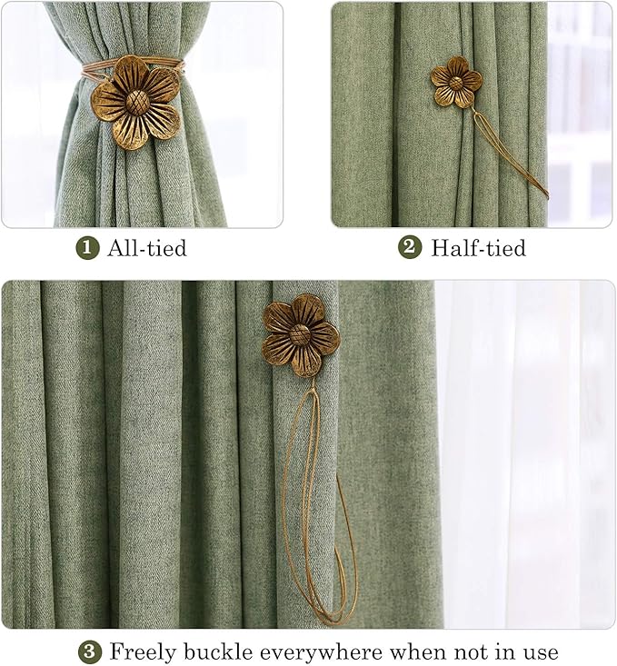 Lewondr Curtain tie Magnetic, 4 Pieces Vintage Resin Flower Curtain Drapery Holdback Window Curtain Decorative Buckle Holder for Home Cafe Balcony - Coffee
