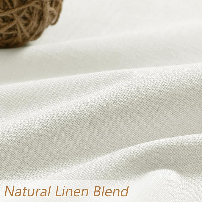 Guken 100% Blackout Linen Curtains 42 Inch Wide by 102 Inch 2 Panels Set for Living Room Bedroom Back Tab Thermal Insulated Black Out Linen Drapes Room Darkening Window Curtains, Ivory