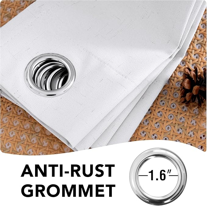 H.VERSAILTEX Linen Blackout Curtains Durable Thick Textured Linen Look 100% Blackout Patio Door Curtain Anti Rust Grommet Extra Wide Sliding Door Curtain Panel, W100 x L108 inch - Pure White