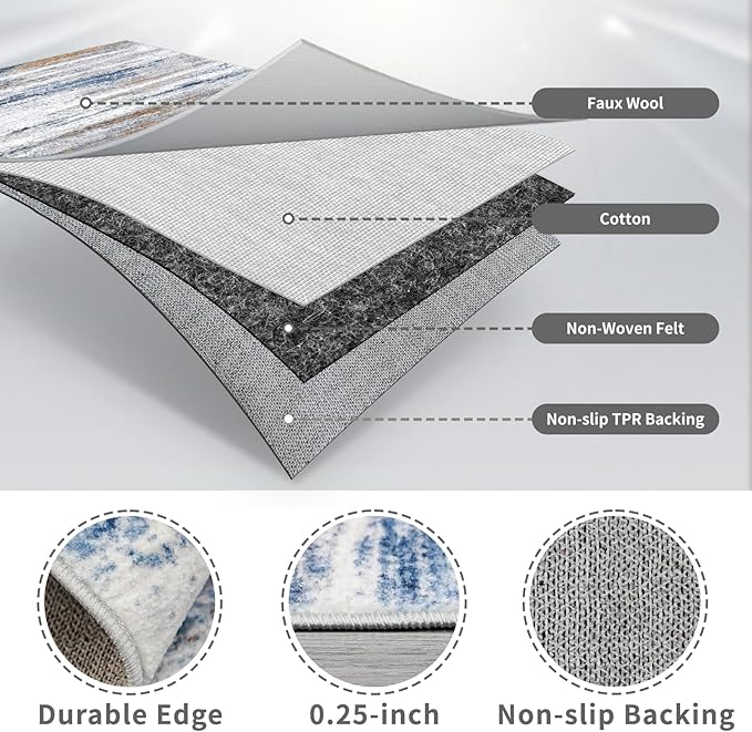 2'6''x10' Washable Runner Rugs for Hallway: Easy-to-Clean Abstract Runners for Entryway Bedroom - Stain and Water Resistant Rugs with Non-Slip Backing - Soft Low-Pile Carpet Navy Grey