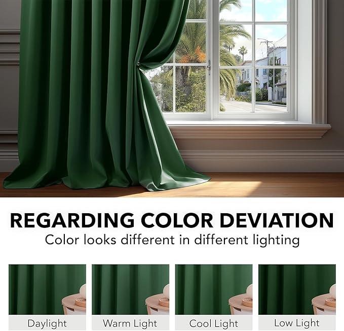 Deconovo Solid Back Tab and Rod Pocket Curtains Thermal Insulated Blackout Window Curtains for Living Room 52Wx84L Inch Dark Forest 2 Panels