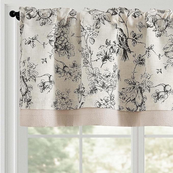 jinchan Linen Valance Curtain for 16 Inch Rustic Farmhouse Country Windows for Living Room Bedroom Bathroom Room Darkening Rod Pocket 1 Panel Black on White