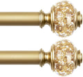 2 Pack Luxury Gold Curtain Rods for Windows 48 to 84 Inch, USFOOK 7/8 Inch Telescoping Splicing Drapery Rods 32 to 86 Inch, Decoration for Home with Decorative Translucent Finials