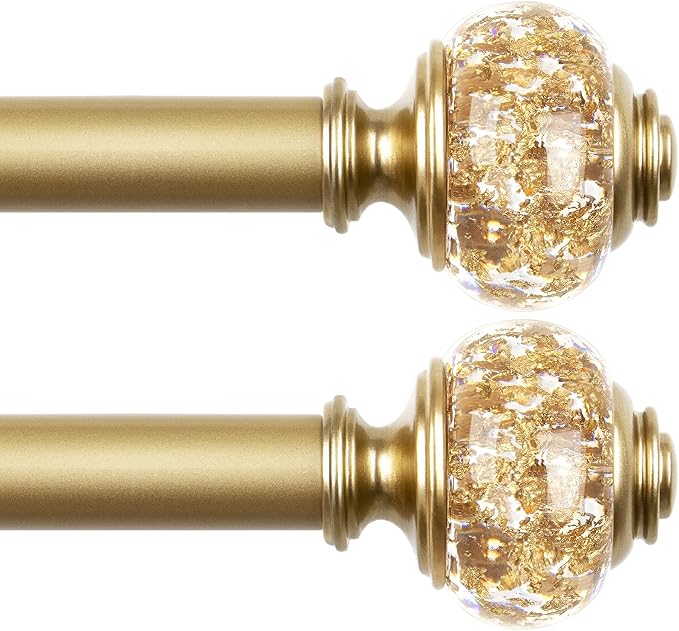 2 Pack Curtain Rod 32 to 58 Inches (2.6-4.8ft), USFOOK 7/8 Inch Telescoping Splicing Curtain Rods for Windows 20 to 54 Inch, Luxury Gold Decorative Drapery Rods for Home with Translucent Finials