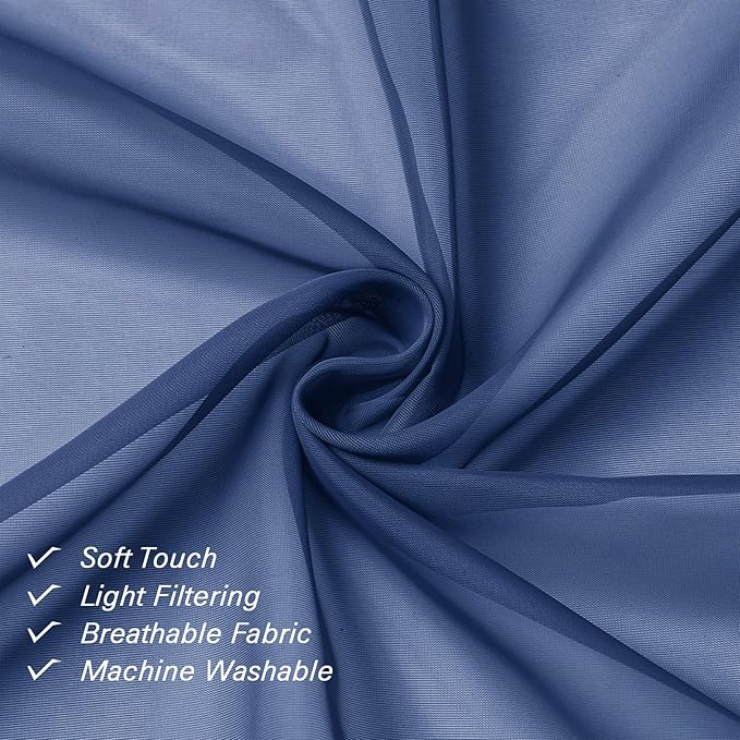 Lecloud Royal Blue Sheer Curtains 63 Inch Length 2 Panels Set, Voile Solid Window Curtains for Bedroom Light Filtering Living Room Curtain Drapes with Rod Pocket, Each Panel 42 X 63 Inch