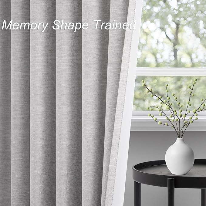 Topfinel Grey Beige Extra Long 132 Inch 100% Blackout Curtains for Livingroom Neutral Modern Linen Blend Curtain Drapes Sound Proof Drapes Privacy Ceiling Track Villa Bedroom 11Ft(W52 xL132 2 Panels)