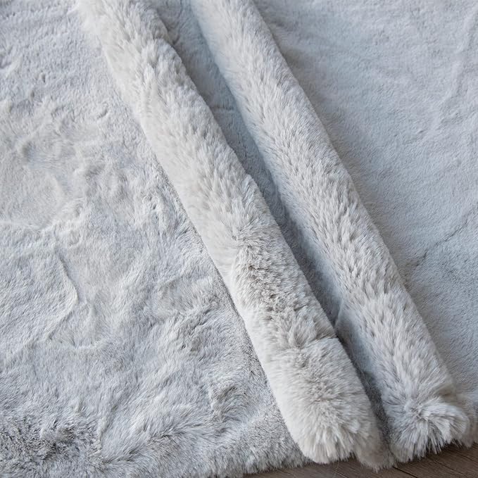 ORINOVA Light Gray Faux Fuzzy Fur Washable Rugs for Bedroom Shaggy Area Rugs for Living Room Grey 2x3 Nursery Rug Home Room Décor