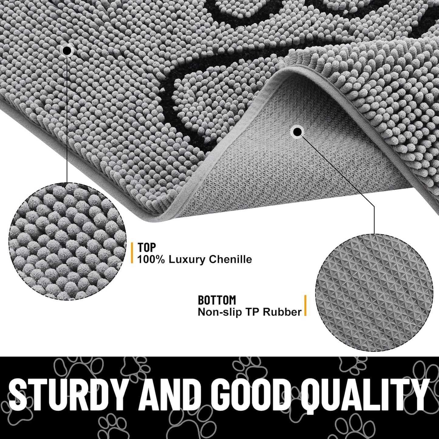 Smiry Dog Door Mat for Muddy Paws, Absorbent Dirt Trapper Non Slip Quick Dry Washable Chenille Mat for Mud Dogs, Entry Rug for Indoor and Outdoor (59x46 Inches, Grey)