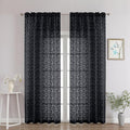 Chyhomenyc Black Sheer Curtains 90 Inch Length 2 Panels Set, Light Filtering Tufted Textured Soft Airy Rod Pocket Gentle Leaf Window Treatment Drapes for Bedroom Living Room, 52" Wx90 L, 2PCS