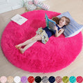 Hot Pink Round Rugs 5Ft for Girls Bedroom, Fluffy Circle Area Rug for Kids Room Decor Aesthetic, Shag Plush Fuzzy Furry Carpet for Living Room, Nursery, Dorm, Classroom, Teen, Cute Princess Baby Rug