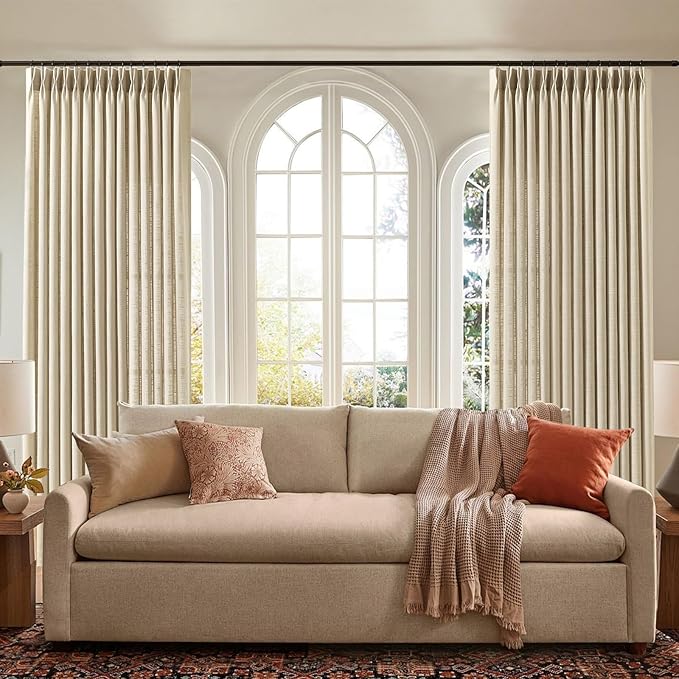IVAPUPU Sheer Curtains 84 Inches Long for Living Room, Pinch Pleated Linen Blend Curtain Rustic Textured Light Filtering Back Tab Drapes with Hooks Rings for Bedroom Dining Room, Sand Beige, W40xL84