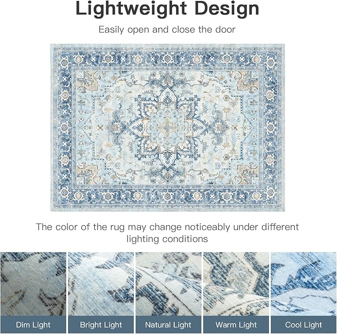 Lofus 8x10 Area Rugs for Living Room, Machine Washable Non-Slip Area Rug, Low Pile Large Rugs for Bedroom, Kitchen, Dining Room, Home Office, Vintage Oriental Print Rug, Blue Gold