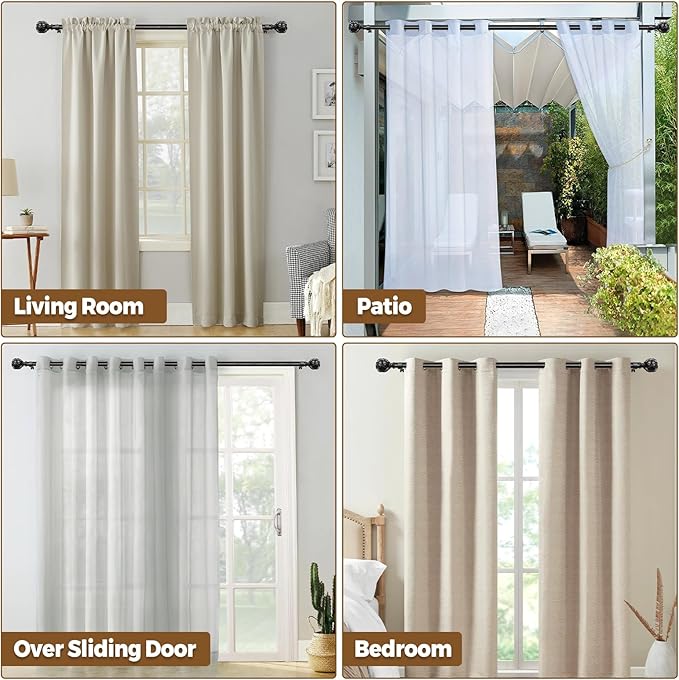 KAMANINA Curtain Rods for Windows 66 to 120 Inch, 7/8 Inch Black Heavy Duty Curtain Rod 32 to 120 (2.6-10ft), Adjustable Decorative Drapery Rods with Netted Texture End