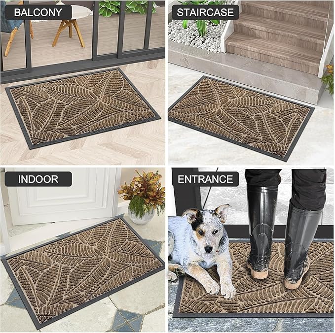 Colorxy Waterproof Doormat, Sturdy Natural Rubber Front Indoor Mat, Non Slip Low Profile Indoor Outdoor Door Mats, Stain and Fade Resistant Floor Mat, Easy Clean Patio Entrance Mat, 59''x23'', Brown