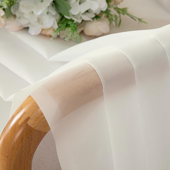 Lecloud Sheer Curtain Panels Set 96" Inches Long, Solid Voile Light Filtering Airy Curtains Window Treatment Drapes for Living Room, 2 Panels Elegant Bedroom Sheer Curtains, Ivory, 40" Wx96 L