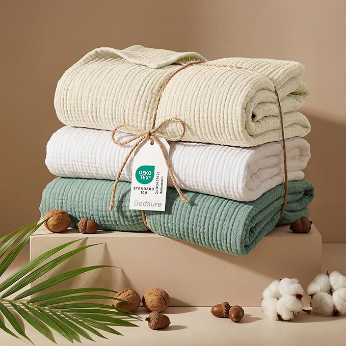 Bedsure 100% Cotton Muslin Blanket King Size for Bed - 4-Layer Breathable and Lightweight Thin Soft Summer Gauze Muslin Blanket for Adults, Linen Beige, 108x90 Inches