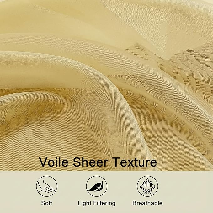 Sheer Curtains 84 Inches Long 2 Panels Set for Bedroom Living Room, Soft Airy Light Filtering Modern Solid Rod Pocket Drapes Window Treatments, Yellow, Each 42" W x 84" L