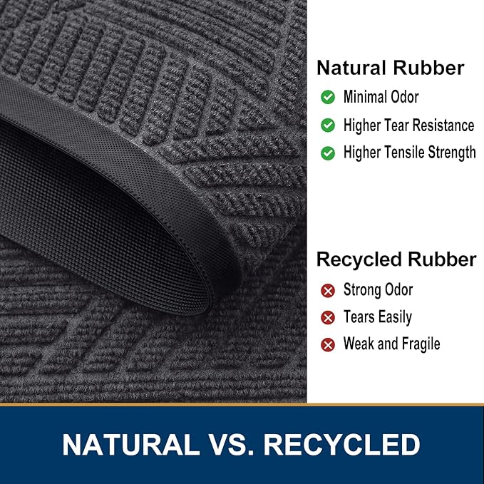 Smiry Front Door Mat Outside Entrance, Heavy Duty Sturdy Natural Rubber Doormat, Trap Dirt and Moisture, Easy Clean Low Profile Welcome Floor Mats for Indoor Outdoor Entry, 59x34 Inch, Medium Grey