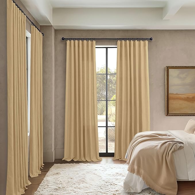 Tan Beige Curtains 96 Inches Long for Living Room 2 Panels Pocket Back Tab Semi Sheer Linen Rustic Neutral Earth Light Brown Room Decor Khaki Taupe Camel Burlap Curtains for Bedroom Cottagecore Fall